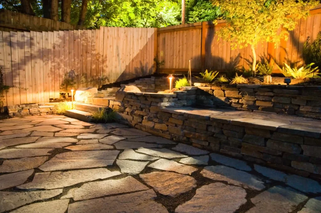 Yard with Stone corner and wood fence